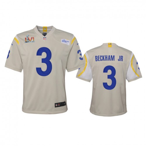 Los Angeles Los Angeles Rams #3 Odell Beckham Jr. Youth Super Bowl LVI Patch Game Jersey - Bone Youth