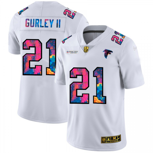 Atlanta Atlanta Falcons #21 Todd Gurley II Men's White Multi-Color 2020 Crucial Catch Limited Jersey Men's