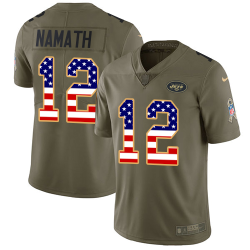 Jets #12 Joe Namath Olive/USA Flag Youth Stitched Limited 2017 Salute To Service Jersey