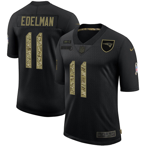 New England Patriots #11 Julian Edelman Men's 2020 Salute To Service Camo Limited Jersey Black