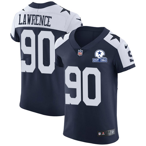 Cowboys #90 DeMarcus Lawrence Navy Blue Thanksgiving Men's Stitched With Established In 1960 Patch Vapor Untouchable Throwback Elite Jersey