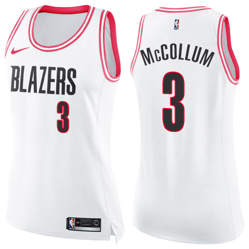 Portland Trail Blazers #3 C.J. McCollum White/Pink Womens Swingman Fashion Jersey Womens
