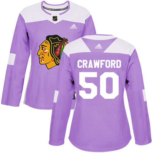Adidas Chicago Blackhawks #50 Corey Crawford Purple Authentic Fights Cancer Women's Stitched Jersey Womens