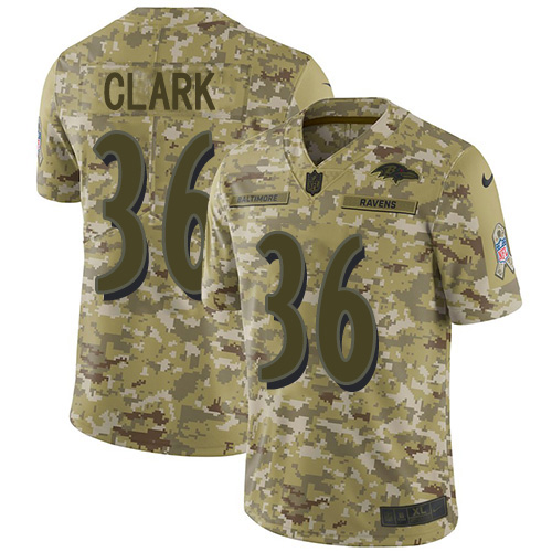 Baltimore Ravens #36 Chuck Clark Camo Men's Stitched Limited 2018 Salute To Service Jersey Men's