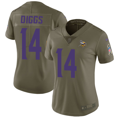 Minnesota Vikings #14 Stefon Diggs Olive Women's Stitched Limited 2017 Salute to Service Jersey Womens
