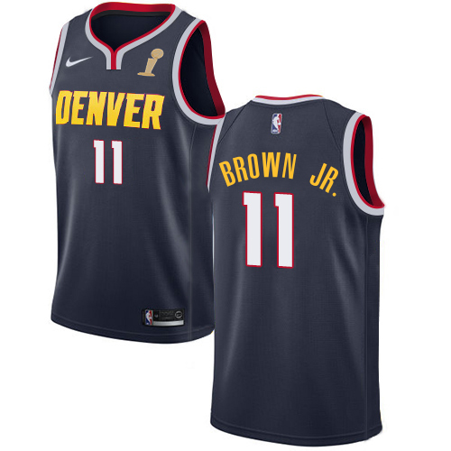 Nuggets #11 Bruce Brown Jr. Navy Youth 2023 Finals Champions Swingman Icon Edition Jersey