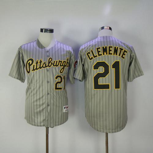 Pittsburgh Pirates #21 Roberto Clemente Grey Strip 1997 Turn Back The Clock Stitched Jersey Men's