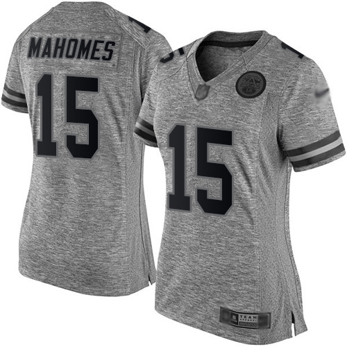 Chiefs #15 Patrick Mahomes Gray Women's Stitched Limited Gridiron Gray Jersey