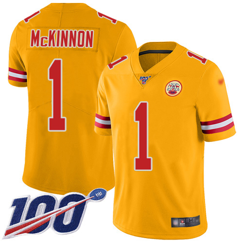 Chiefs #1 Jerick McKinnon Gold Men's Stitched Limited Inverted Legend 100th Season Jersey