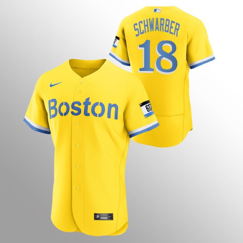 Boston Boston Red Sox #18 Kyle Schwarber Men's 2021 City Connect Gold Authentic Jersey Men's