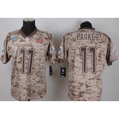 Miami Dolphins #11 DeVante Parker Camo Men's Stitched New Elite USMC Jersey Men's