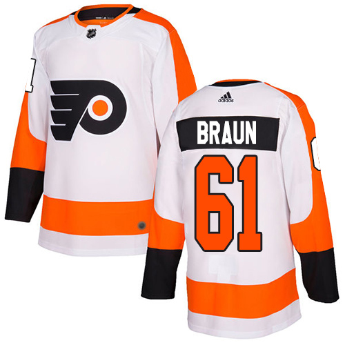 Adidas Philadelphia Flyers #61 Justin Braun White Road Authentic Stitched Jersey Men's