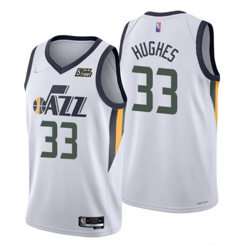 Utah Jazz #33 Elijah Hughes White Mens 2021-22 75th Anniversary Diamond Swingman Jersey - Association Edition Mens