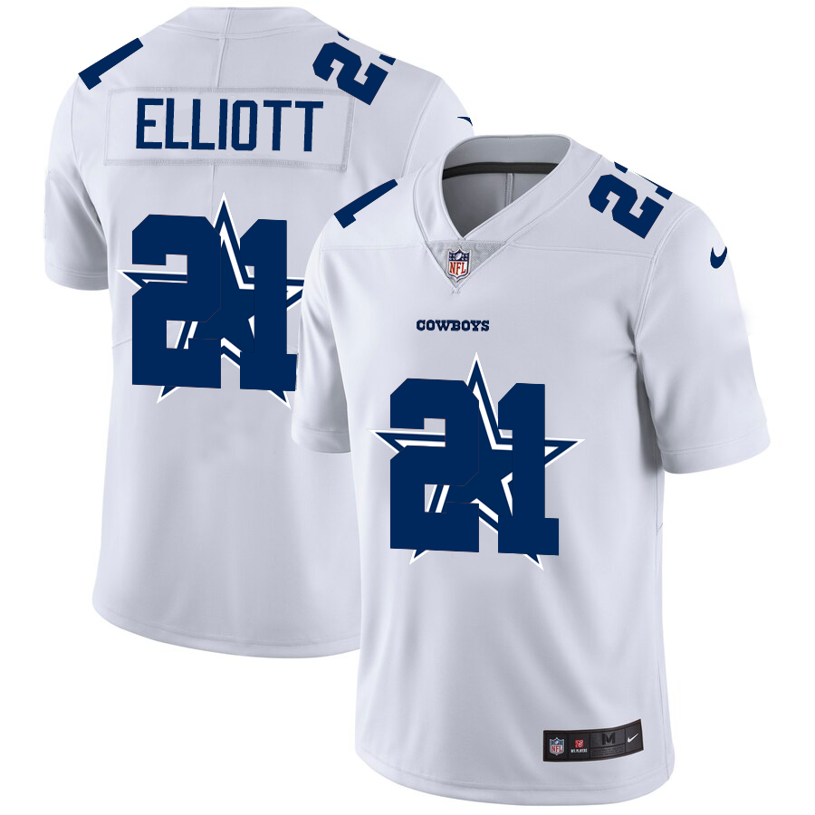 Dallas Cowboys #21 Ezekiel Elliott White Men's Team Logo Dual Overlap Limited Jersey