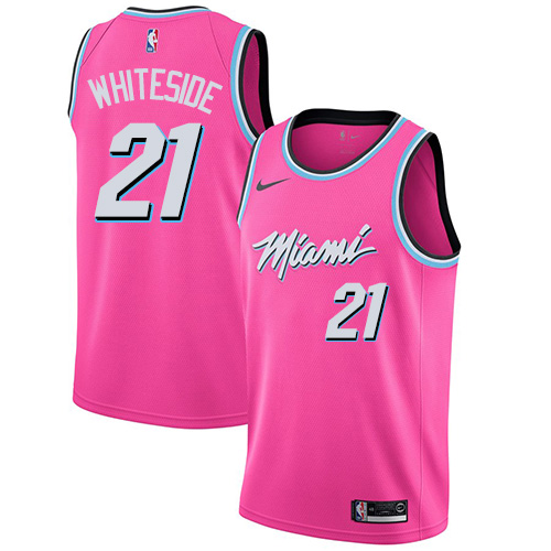 Miami Heat #21 Hassan Whiteside Pink Swingman Earned Edition Jersey Mens