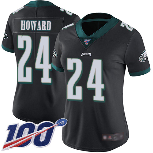 Philadelphia Eagles #24 Jordan Howard Black Alternate Women's Stitched 100th Season Vapor Limited Jersey Womens