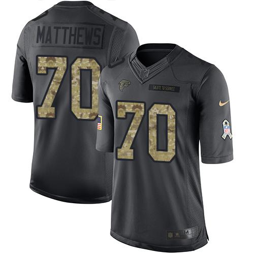 Atlanta Falcons #70 Jake Matthews Black Men's Stitched Limited 2016 Salute To Service Jersey Men's