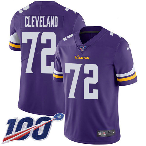 Minnesota Vikings #72 Ezra Cleveland Purple Team Color Men's Stitched 100th Season Vapor Untouchable Limited Jersey Men's