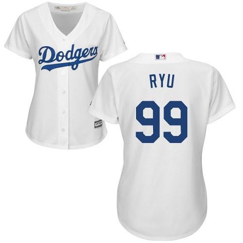 Los Angeles Dodgers #99 Hyun-Jin Ryu White Home Women's Stitched Jersey Womens