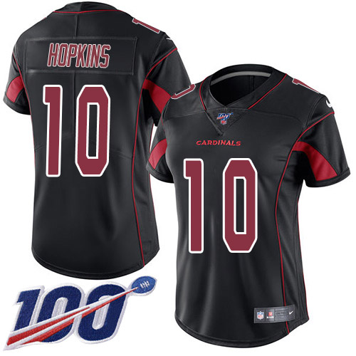 Cardinals #10 DeAndre Hopkins Black Women's Stitched Limited Rush 100th Season Jersey