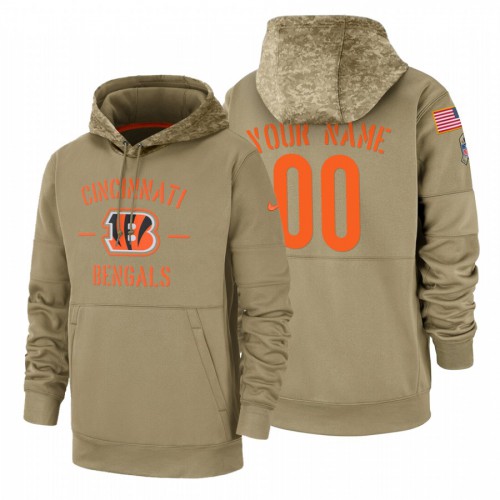 Cincinnati Bengals Custom Tan 2019 Salute To Service Name & Number Sideline Therma Pullover Hoodie