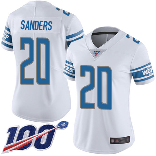 Lions #20 Barry Sanders White Women's Stitched 100th Season Vapor Limited Jersey