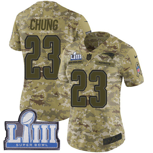 New England Patriots #23 Patrick Chung Camo Super Bowl LIII Bound Women's Stitched Limited 2018 Salute to Service Jersey Womens