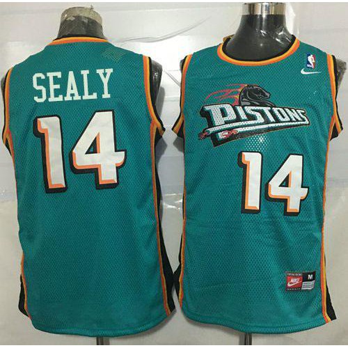 Detroit Pistons #14 Malik Sealy Green Throwback Stitched Jersey Mens