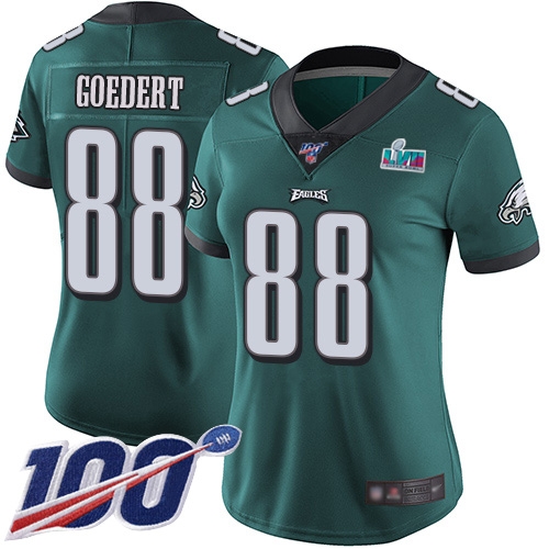 Eagles #88 Dallas Goedert Green Team Color Super Bowl LVII Patch Women's Stitched 100th Season Vapor Limited Jersey