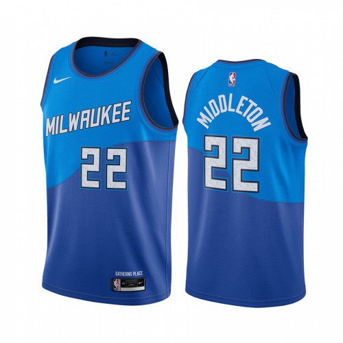 Milwaukee Bucks #22 Khris Middleton Blue Youth Swingman 2020-21 City Edition Jersey Youth