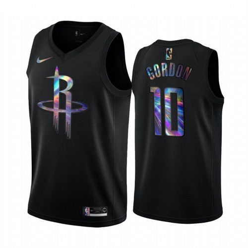 Houston Rockets #10 Eric Gordon Mens Iridescent Holographic Collection Jersey - Black Mens