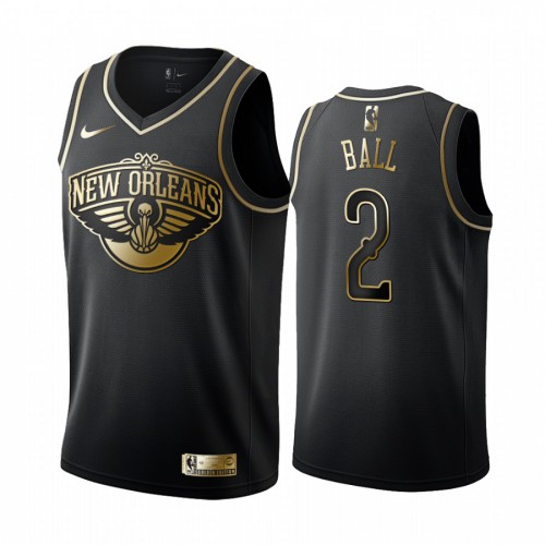 New Orleans Pelicans #2 Lonzo Ball Mens Black Golden Edition Swingman Jersey Mens