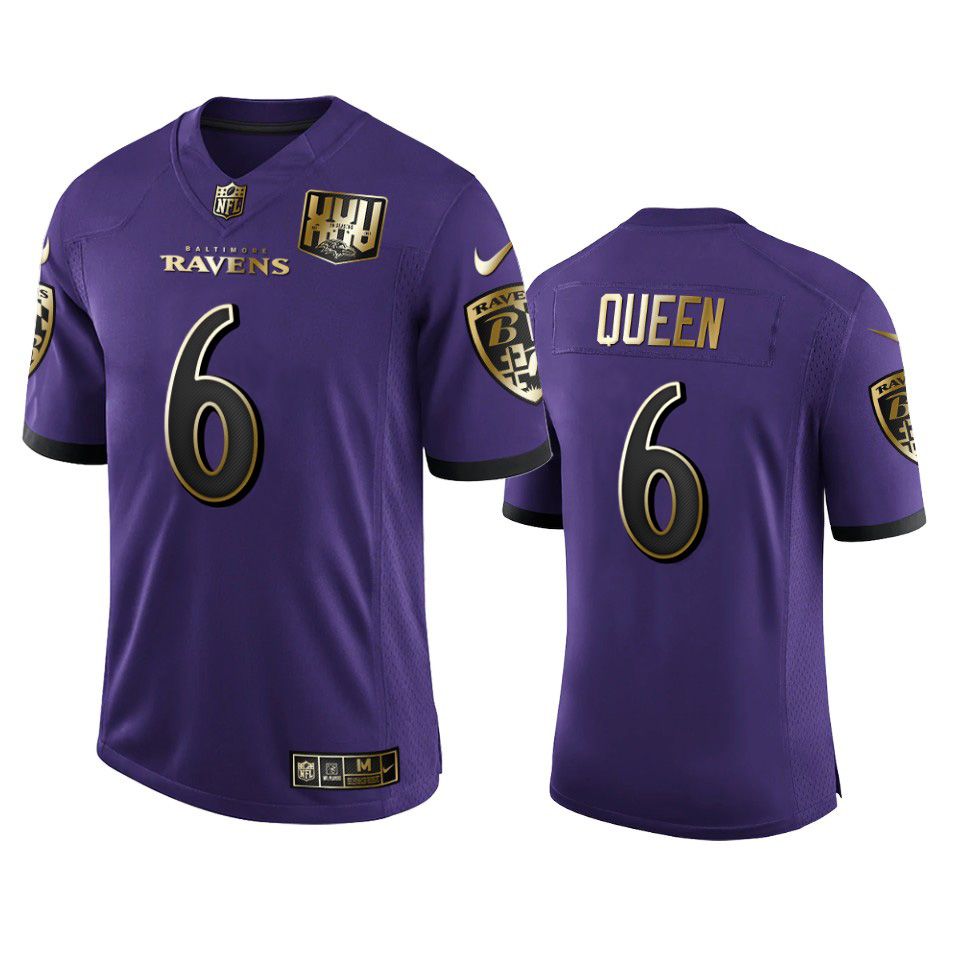 Baltimore Ravens #6 Patrick Queen Men's Purple Team 25th Season Golden Limited Jersey
