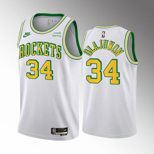 Houston Rockets #34 Hakeem Olajuwon Mens White 2022-23 Classic Edition Jersey Mens