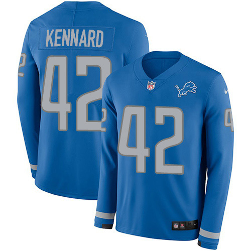 Detroit Lions #42 Devon Kennard Blue Team Color Youth Stitched Limited Therma Long Sleeve Jersey Youth