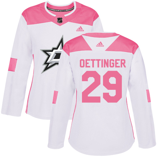 Adidas Dallas Stars #29 Jake Oettinger White/Pink Authentic Fashion Women's Stitched Jersey Womens
