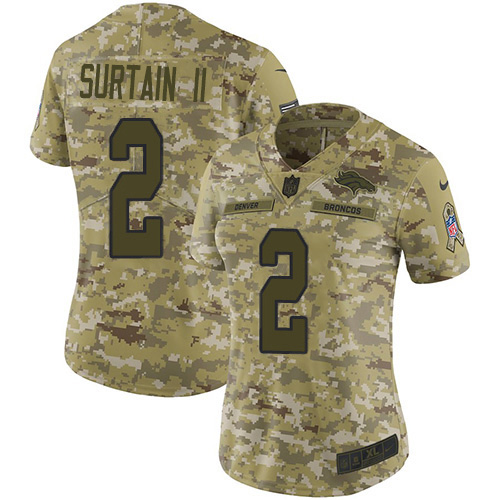 Broncos #2 Patrick Surtain II Camo Women's Stitched Limited 2018 Salute To Service Jersey