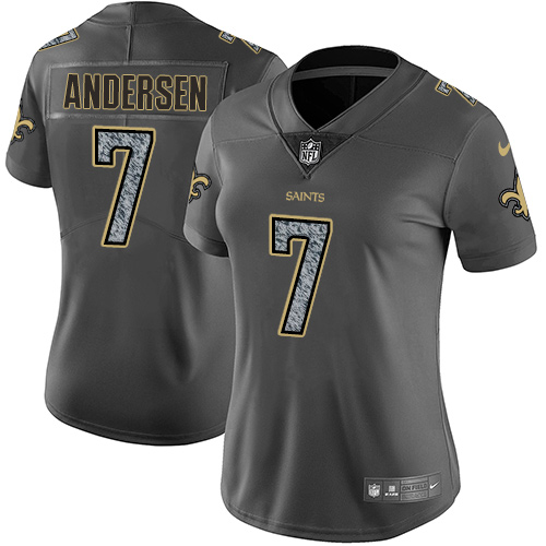 New Orleans Saints #7 Morten Andersen Gray Static Women's Stitched Vapor Untouchable Limited Jersey Womens