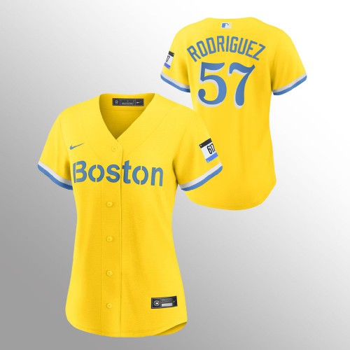 Boston Boston Red Sox #57 Eduardo Rodriguez Women's 2021 City Connect Gold Fans Version Jersey Womens