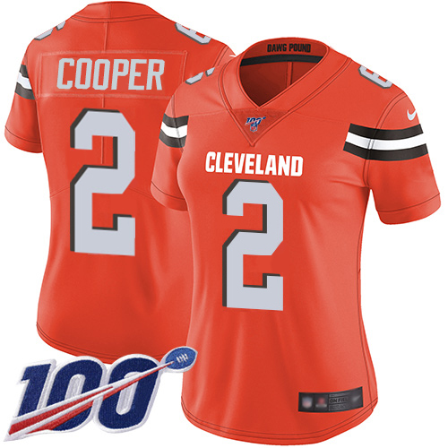 Browns #2 Amari Cooper Orange Alternate Women's Stitched 100th Season Vapor Untouchable Limited Jersey