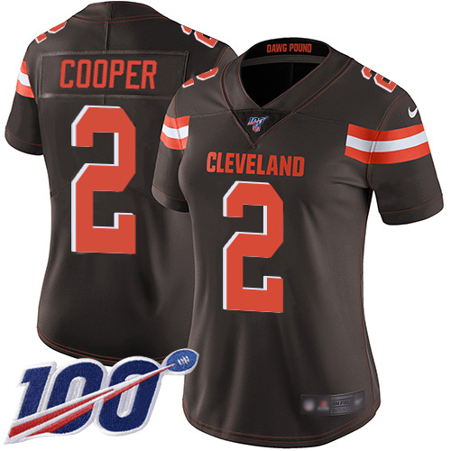 Browns #2 Amari Cooper Brown Team Color Women's Stitched 100th Season Vapor Untouchable Limited Jersey