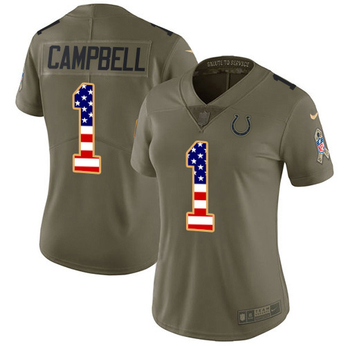 Colts #1 Parris Campbell Olive/USA Flag Women's Stitched Limited 2017 Salute To Service Jersey