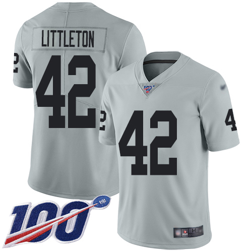 Las Vegas Raiders #42 Cory Littleton Silver Men's Stitched Limited Inverted Legend 100th Season Jersey Men's
