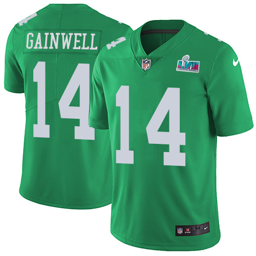 Eagles #14 Kenneth Gainwell Green Super Bowl LVII Patch Youth Stitched Limited Rush Jersey