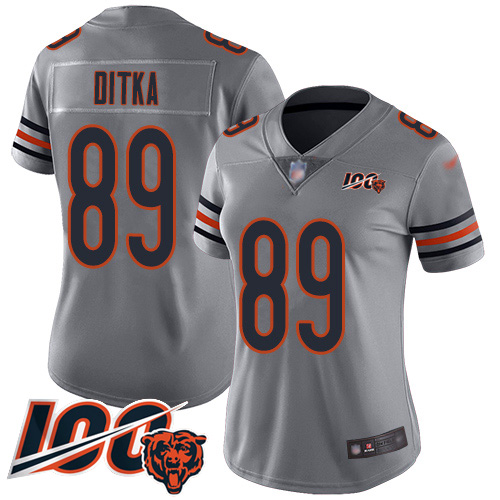 Bears #89 Mike Ditka Silver Women's Stitched Limited Inverted Legend 100th Season Jersey