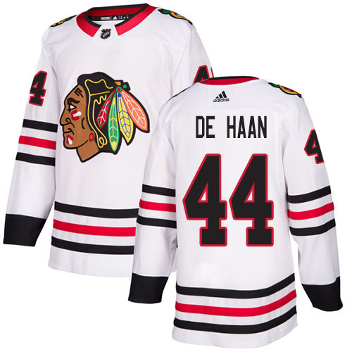 Adidas Chicago Blackhawks #44 Calvin De Haan White Road Authentic Stitched Jersey Men's