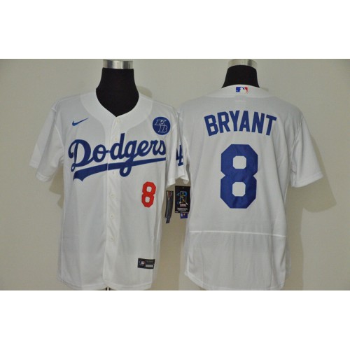 Los Angeles Los Angeles Dodgers #8 Kobe Bryant Men??s White Authentic KB Patch Jersey Men's