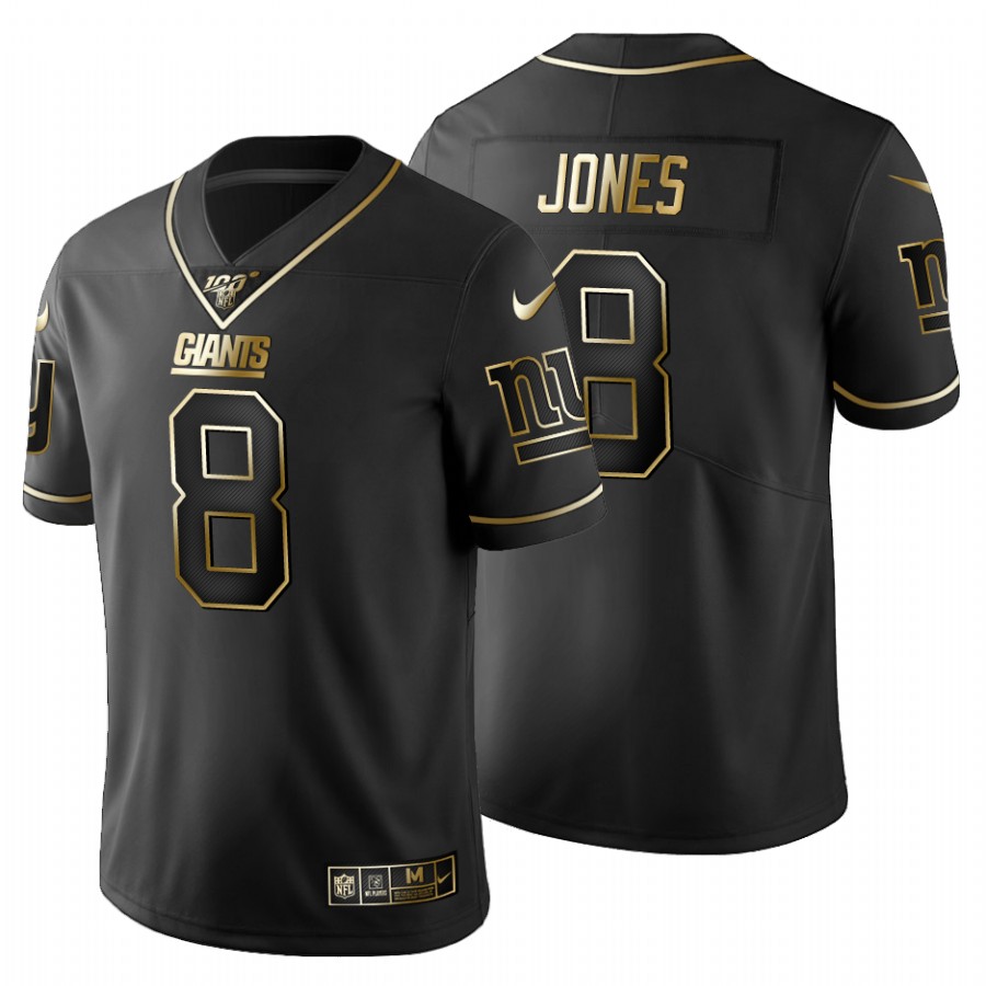New York Giants #8 Daniel Jones Men's Black Golden Limited 100 Jersey