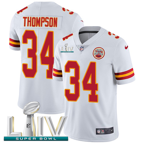 Kansas City Chiefs #34 Darwin Thompson White Super Bowl LIV 2020 Men's Stitched Vapor Untouchable Limited Jersey Men's