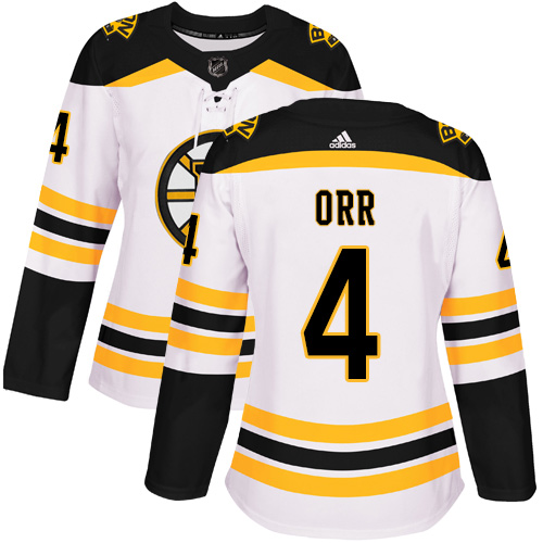 Adidas Boston Bruins #4 Bobby Orr White Road Authentic Women's Stitched Jersey Womens
